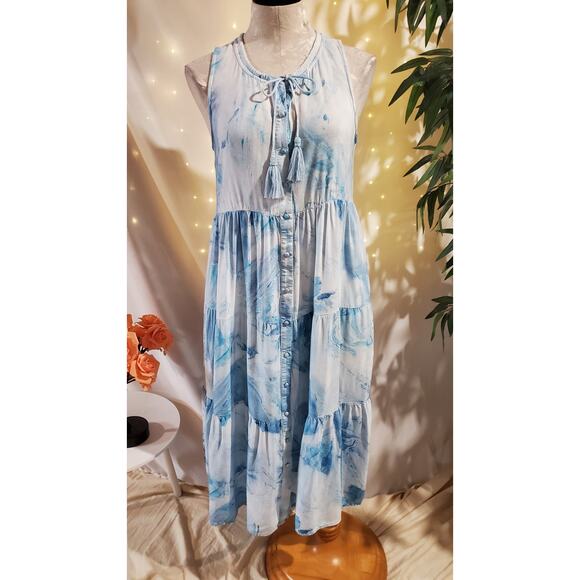 Soft Surroundings Wailana Tiered Button Tassel Tie Dye Maxi Dress Sz PS Pockets - Picture 1 of 14